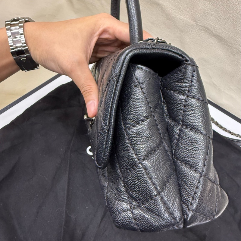 Chanel 黑银Coco handle 牛皮荔枝小号 22开有卡-3