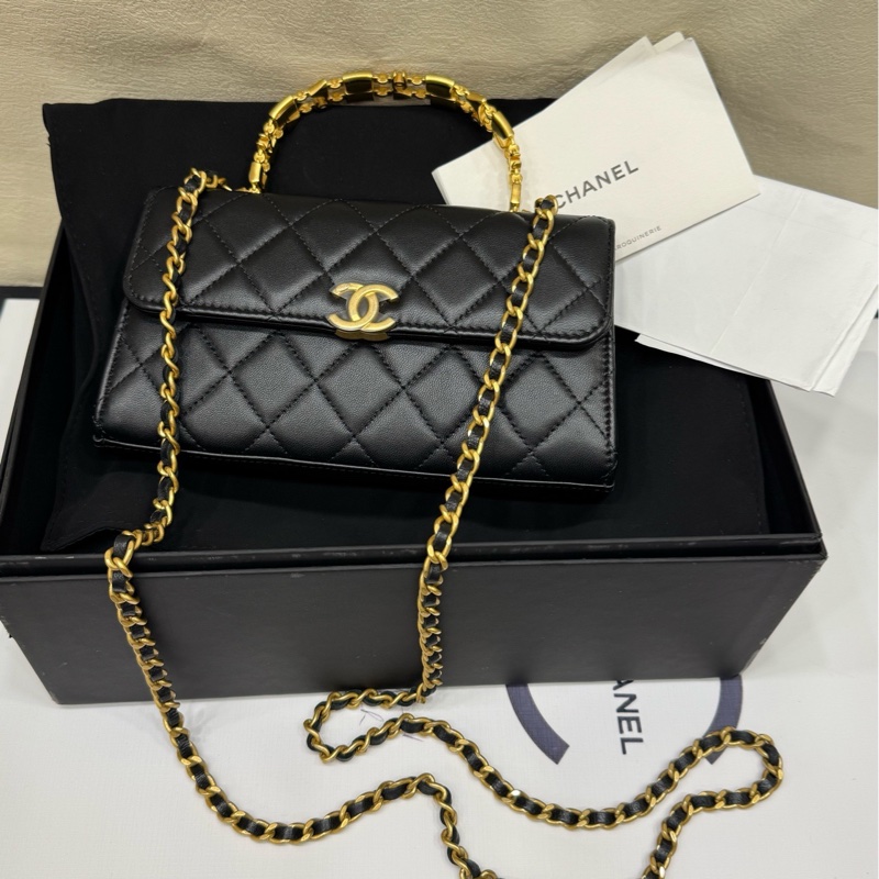 Chanel黑金 珐琅手柄woc 斜挎包 芯片-0