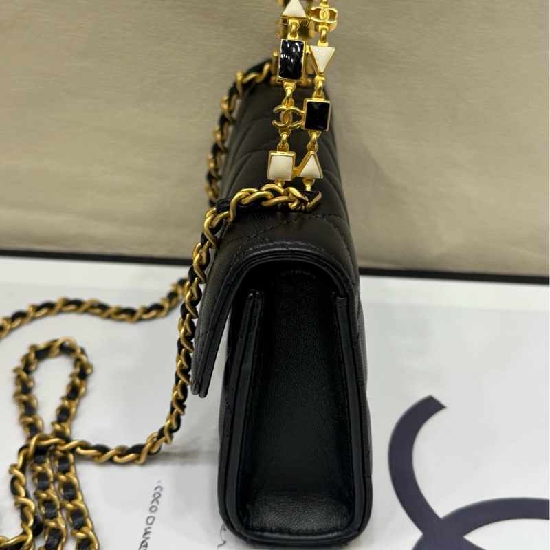 Chanel黑金 珐琅手柄woc 斜挎包 芯片-3