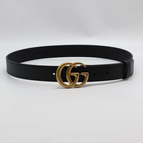 GUCCI 經典雙G腰帶 - 黑金 85