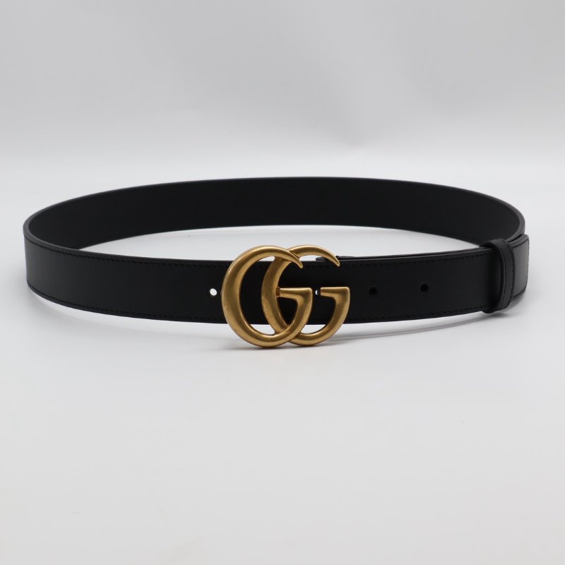 GUCCI 經典雙G腰帶 - 黑金 85-0