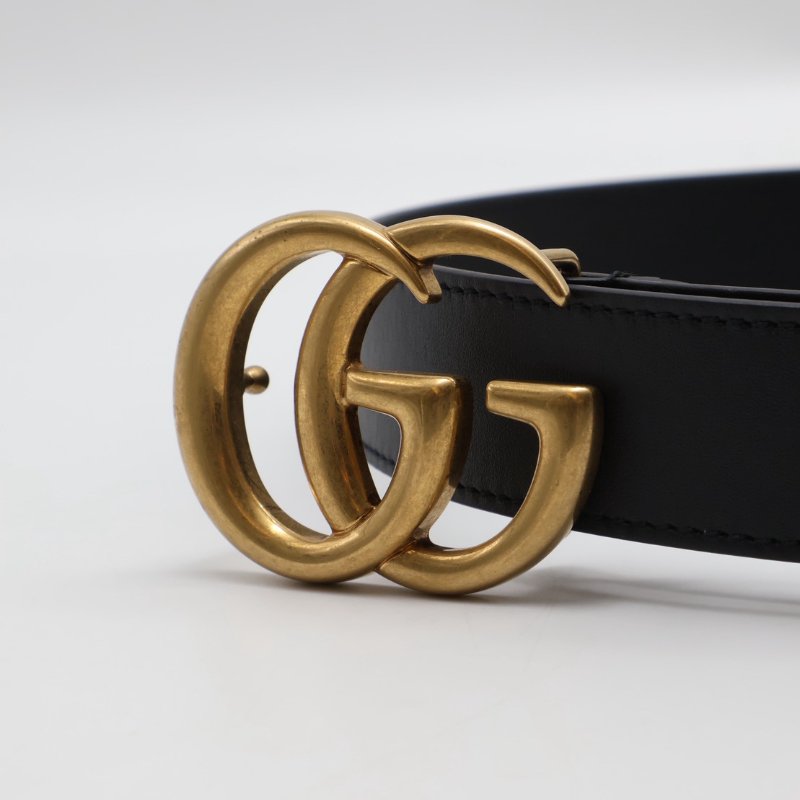 GUCCI 經典雙G腰帶 - 黑金 85-2