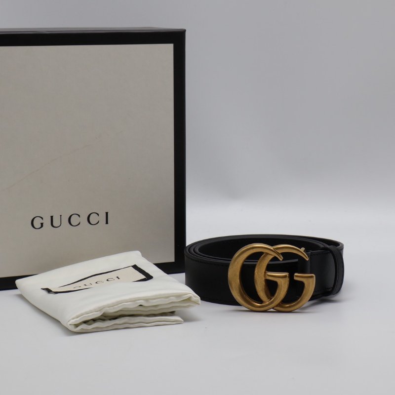 GUCCI 經典雙G腰帶 - 黑金 85-5