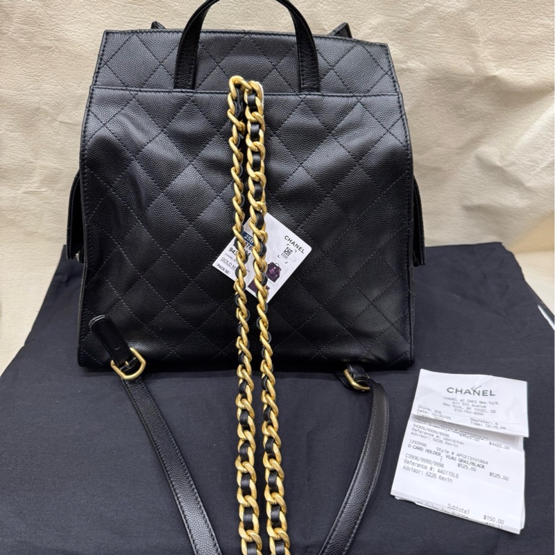 Chanel 全新25B系列黑金牛皮 大号双肩包 芯片-1