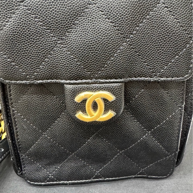 Chanel 全新25B系列黑金牛皮 大号双肩包 芯片-3