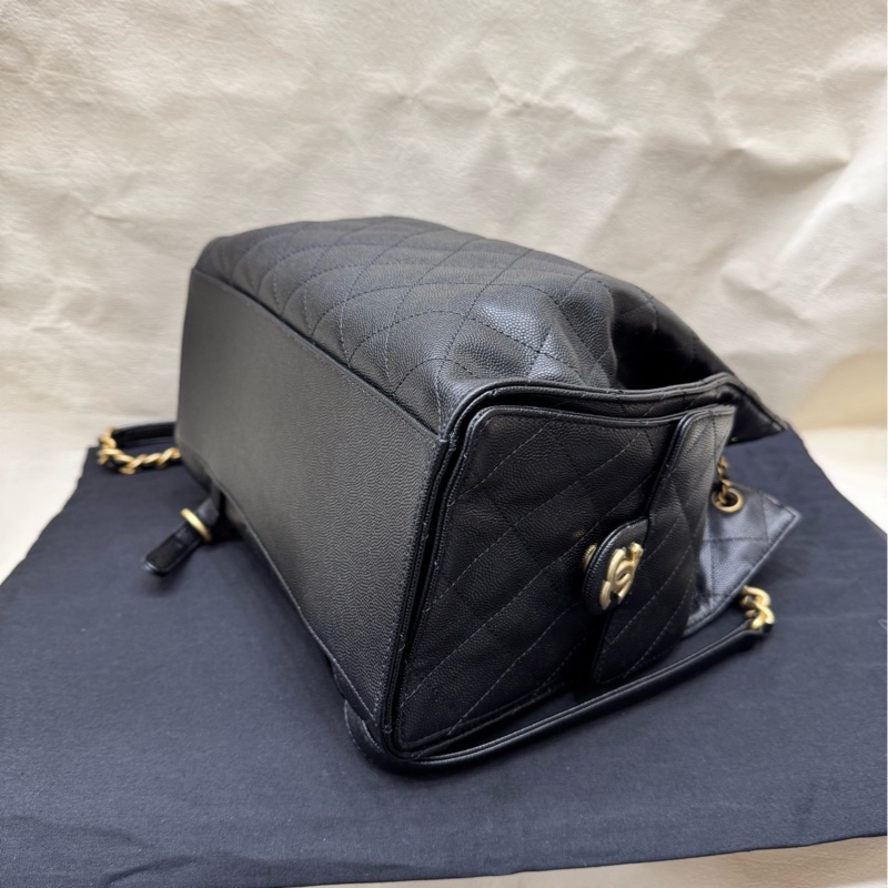 Chanel 全新25B系列黑金牛皮 大号双肩包 芯片-8