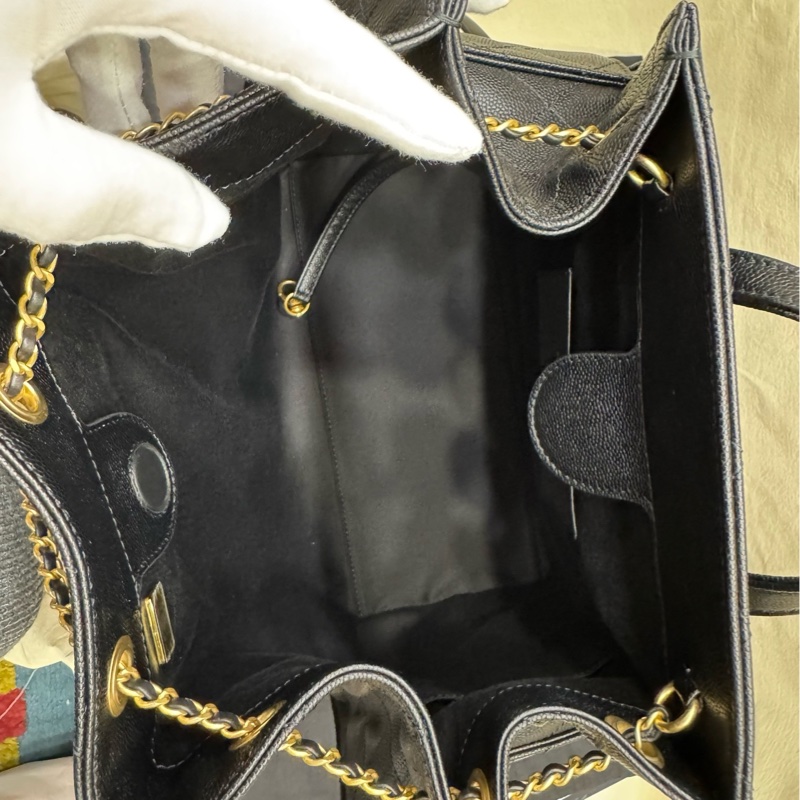 Chanel 全新25B系列黑金牛皮 大号双肩包 芯片-9