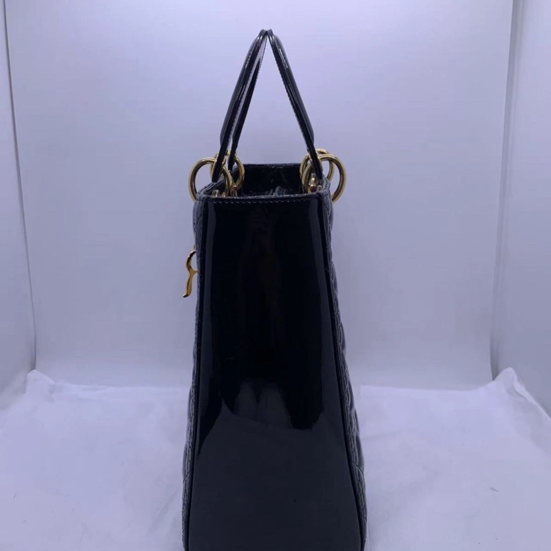 Christian Dior Lady Dior 大號 Cannage 漆皮黑色戴妃包 單肩包-2