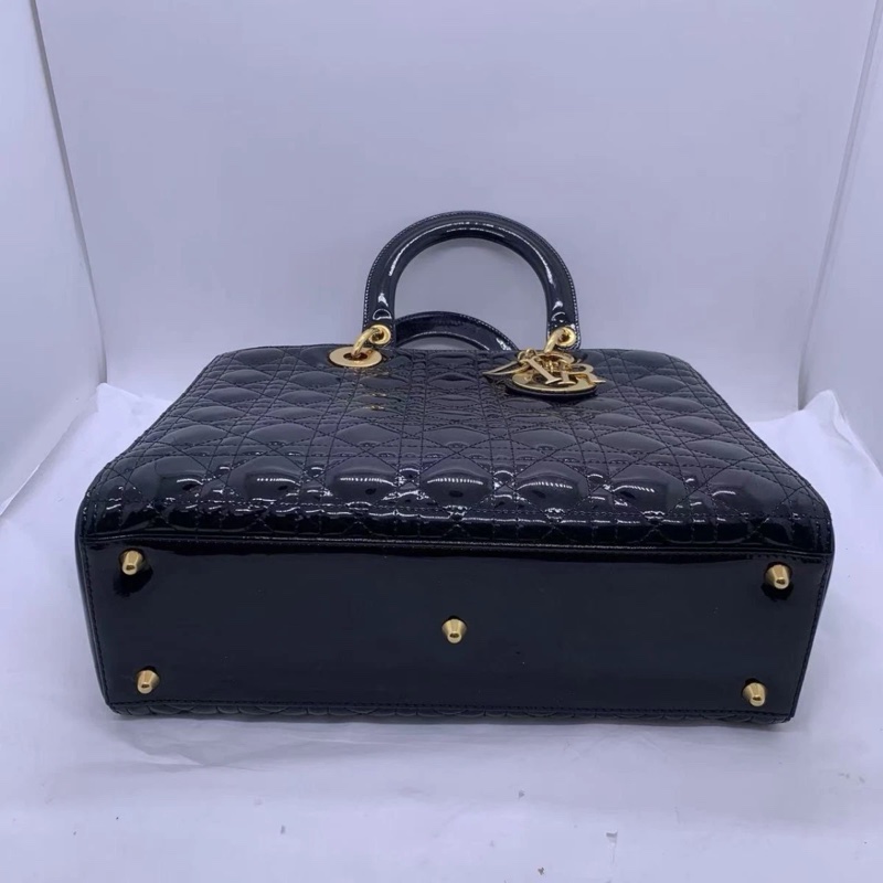 Christian Dior Lady Dior 大號 Cannage 漆皮黑色戴妃包 單肩包-4