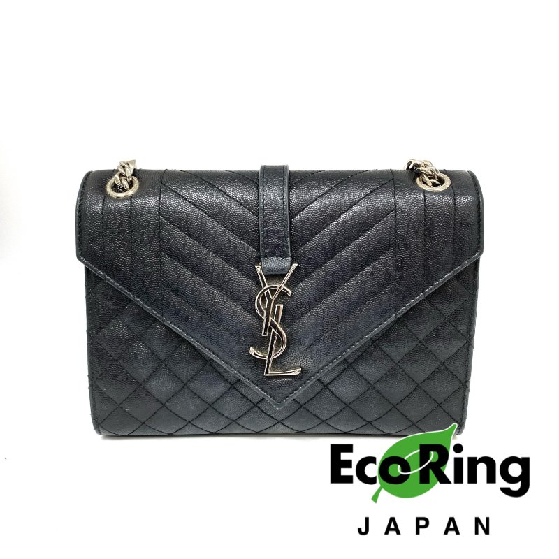 △ Saint Laurent 聖羅蘭 Envelope Black Caviar Skin Chain Shoulder Bag 黑色粒紋小牛皮鏈條肩背袋 -257021696-0