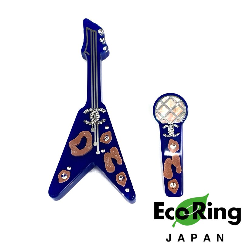 ☆ Chanel 香奈兒 Blue Resin Mic Guitar Brooch D22P 藍色樹脂麥克風吉他胸針 D22P - 257021395-0