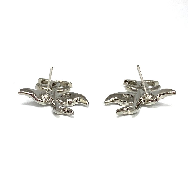 ☆ Chanel 香奈兒 Silver Tone Metal Rhinestones CC Swallow Earrings C25S 銀色金屬水鑽CC燕子耳環 - 257021396-3