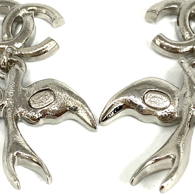 ☆ Chanel 香奈兒 Silver Tone Metal Rhinestones CC Swallow Earrings C25S 銀色金屬水鑽CC燕子耳環 - 257021396-4
