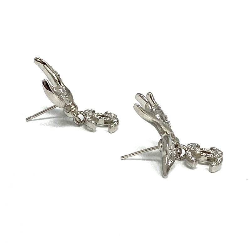 ☆ Chanel 香奈兒 Silver Tone Metal Rhinestones CC Swallow Earrings C25S 銀色金屬水鑽CC燕子耳環 - 257021396-5