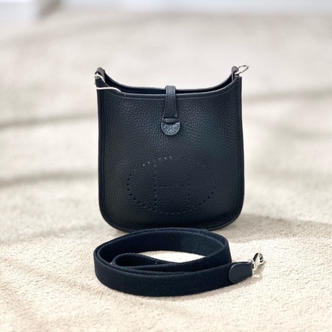 愛馬仕 mini evelyne 黑銀 w刻 絕美