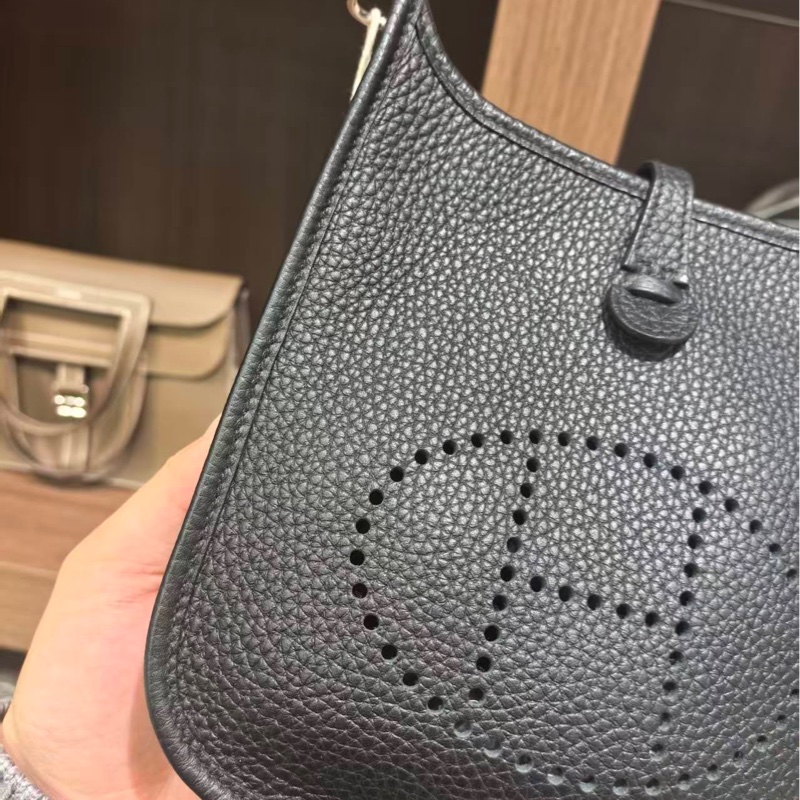 愛馬仕 mini evelyne 黑銀 w刻 絕美-5