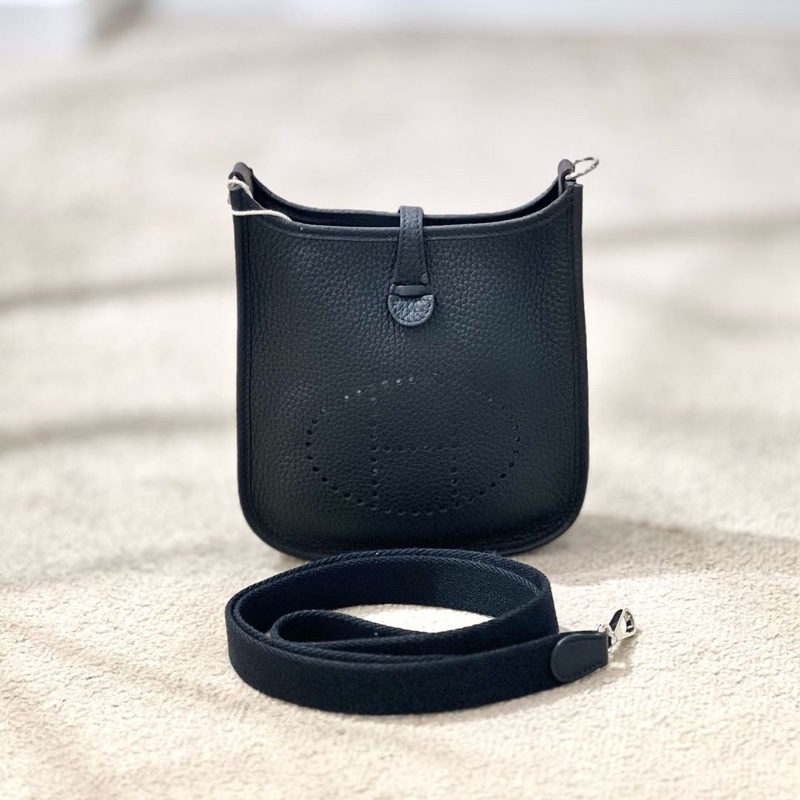 愛馬仕 mini evelyne 黑銀 w刻 絕美-10