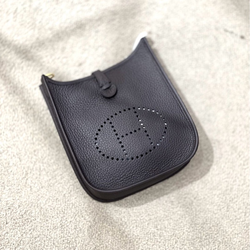 愛馬仕 mini evelyne 黑銀 w刻 絕美-11