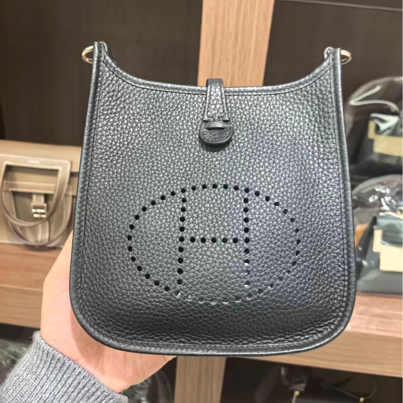 愛馬仕 mini evelyne 黑銀 w刻 絕美-13