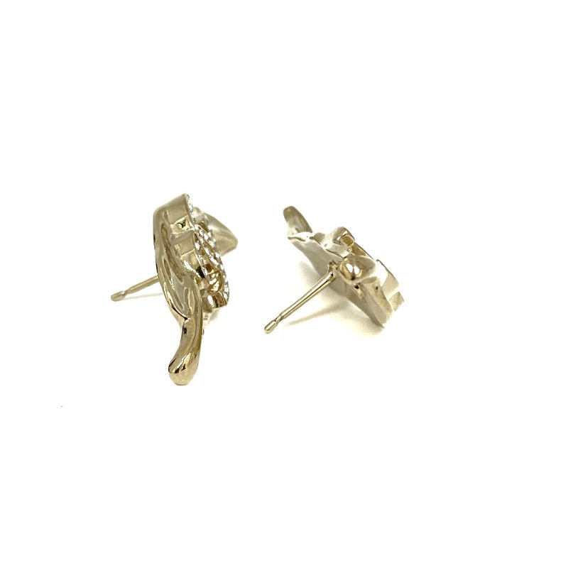 ☆ Chanel 香奈兒 Gold Tone Metal Rhinestones Leaf CC Earrings I25A 金色金屬水鑽葉子CC耳環 - 257021398-3