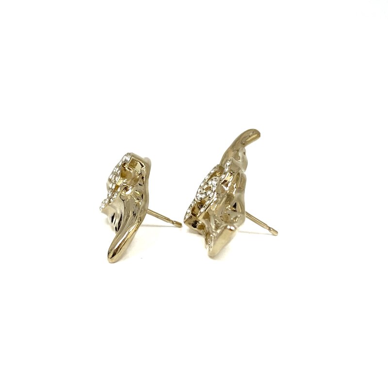 ☆ Chanel 香奈兒 Gold Tone Metal Rhinestones Leaf CC Earrings I25A 金色金屬水鑽葉子CC耳環 - 257021398-4