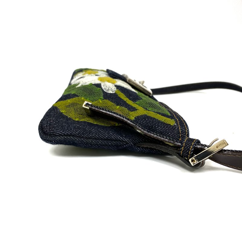 ☆ Fendi 芬迪 Navy Denim Flower Shoulder Bag 深藍色牛仔布花花肩背袋 - 257021827-3