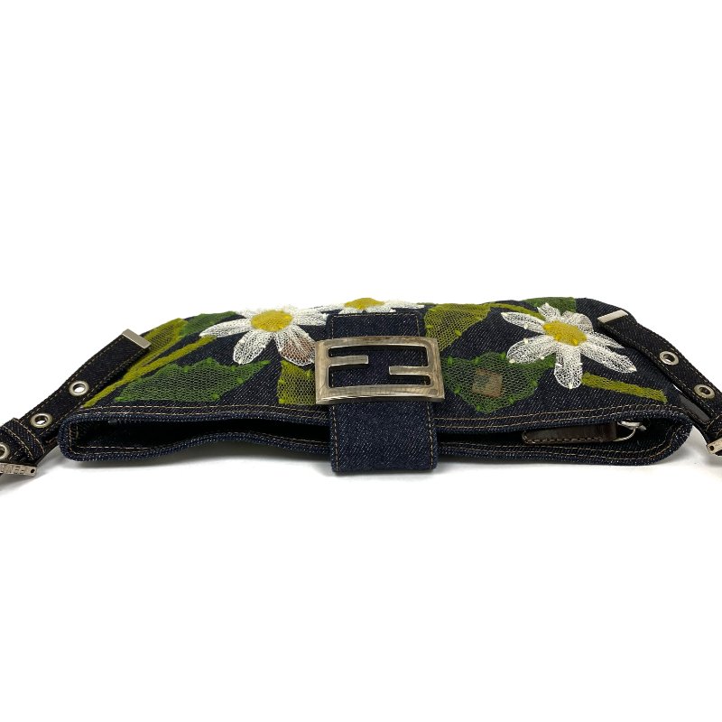 ☆ Fendi 芬迪 Navy Denim Flower Shoulder Bag 深藍色牛仔布花花肩背袋 - 257021827-6