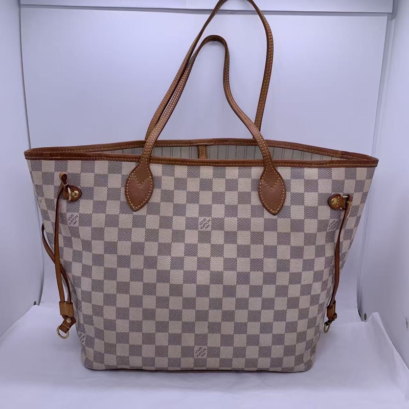 二手 lv neverfull 中號白棋盤格，包口手柄內里發黑磨損，包有異味-0