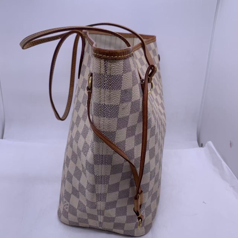 二手 lv neverfull 中號白棋盤格，包口手柄內里發黑磨損，包有異味-1
