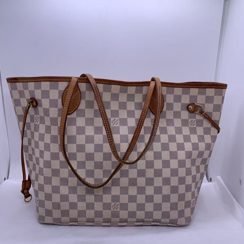 二手 lv neverfull 中號白棋盤格，包口手柄內里發黑磨損，包有異味-2