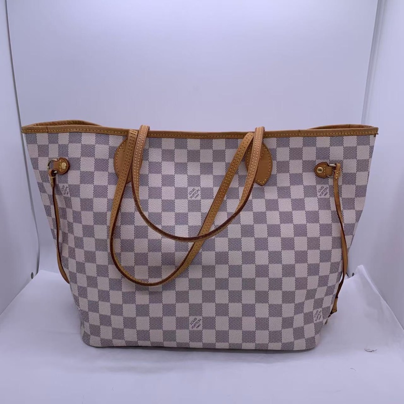 二手 lv neverfull 中號白棋盤格，包口手柄內里發黑磨損，包有異味-1