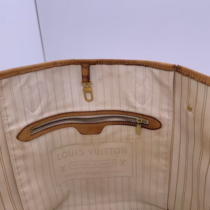 二手 lv neverfull 中號白棋盤格，包口手柄內里發黑磨損，包有異味-5