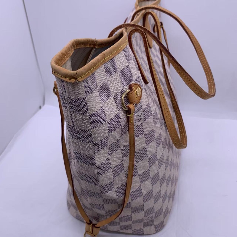 二手 lv neverfull 中號白棋盤格，包口手柄內里發黑磨損，包有異味-10