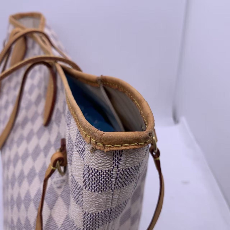 二手 lv neverfull 中號白棋盤格，包口手柄內里發黑磨損，包有異味-13