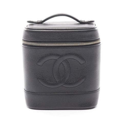 香奈兒 COCO Mark 化妝包 A01998 皮革 粒面小牛皮 黑色 二手 金色五金