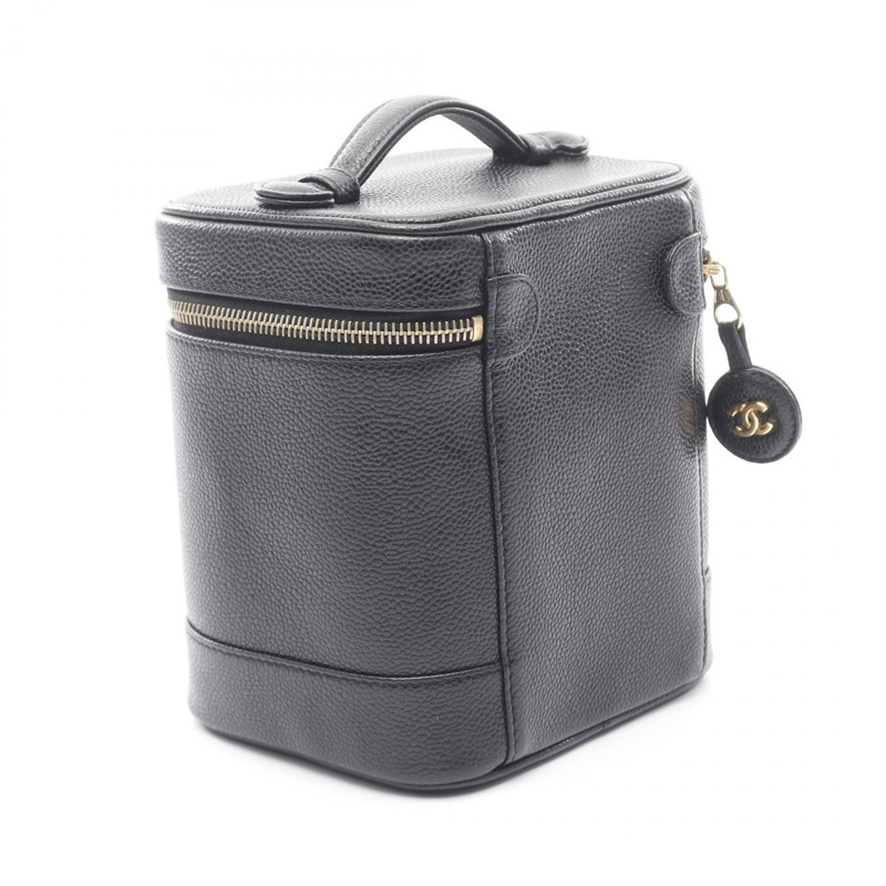 香奈兒 COCO Mark 化妝包 A01998 皮革 粒面小牛皮 黑色 二手 金色五金-1