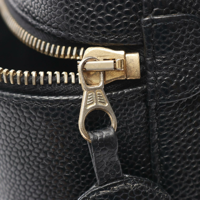 香奈兒 COCO Mark 化妝包 A01998 皮革 粒面小牛皮 黑色 二手 金色五金-7