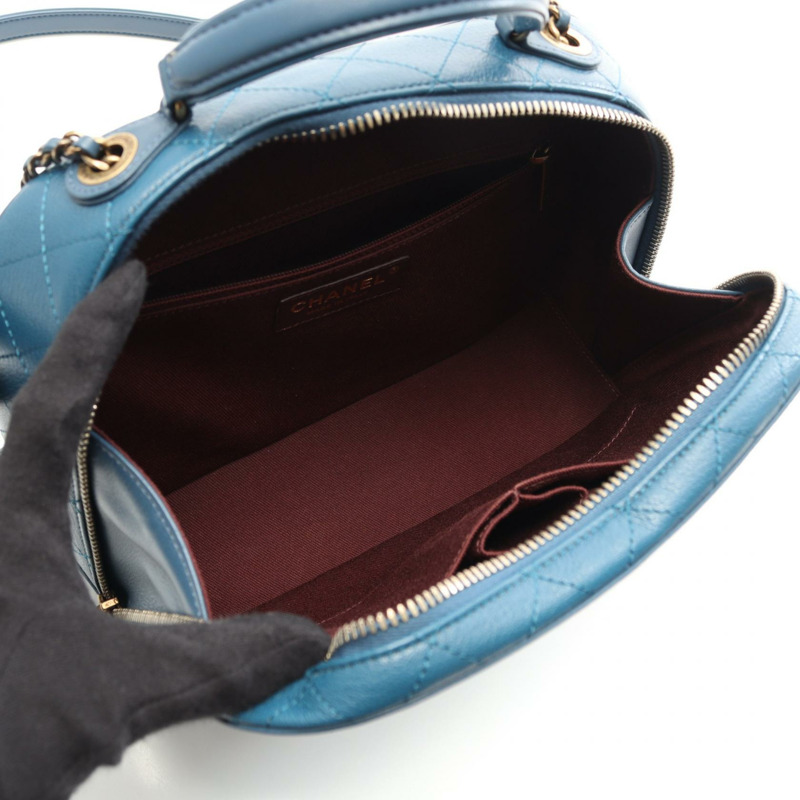 香奈兒 COCO CC 標誌單背包 A93463 皮革 藍色 二手 女士 GHW COCO CC-2