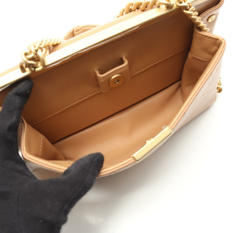 香奈兒 (CHANEL) 絎縫鏈條單背包 A57086 羊皮 米色 二手 女士 金色五金-3