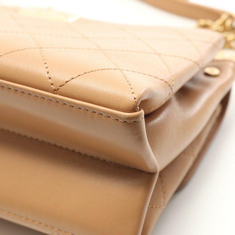 香奈兒 (CHANEL) 絎縫鏈條單背包 A57086 羊皮 米色 二手 女士 金色五金-6