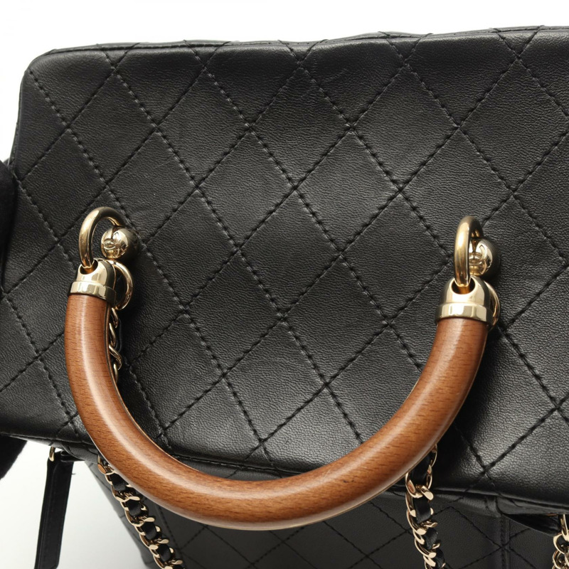 香奈兒 (CHANEL) Matelasse Vanity 斜背鏈條包,羊皮材質,黑色,二手,金色五金-5
