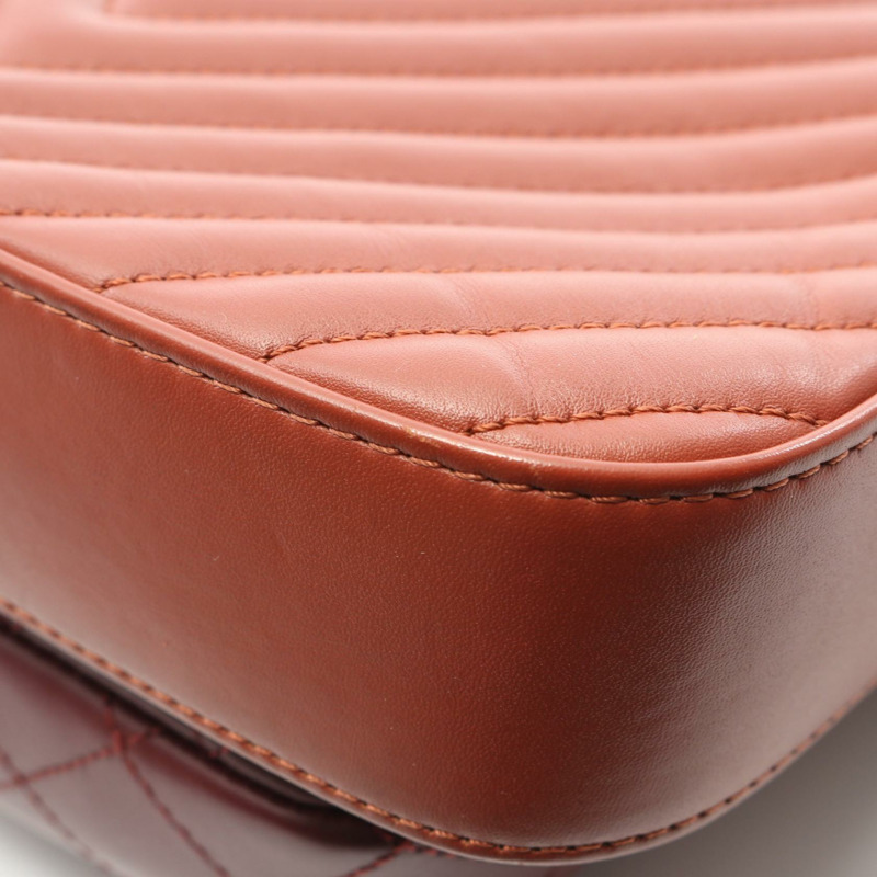 香奈兒 V 字縫線人字紋鏈單肩包,羊皮,棕色波爾多紅,銀色五金,二手-6