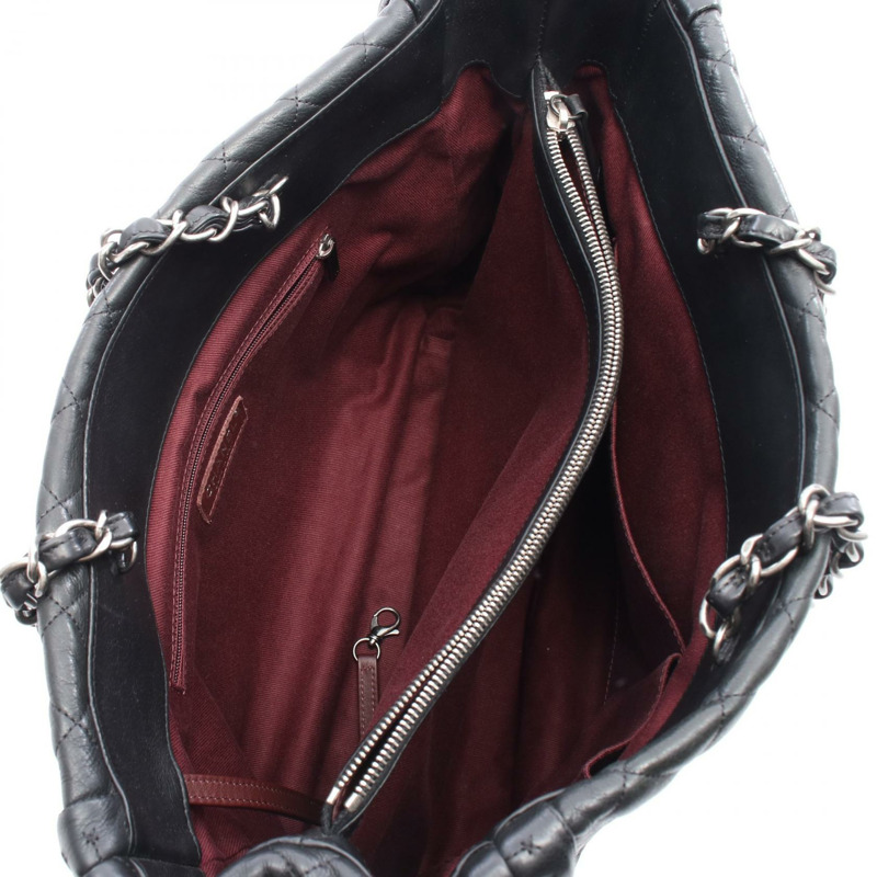 香奈兒 (CHANEL) Matelasse Chain Tote 單肩包，黑色皮革，二手，女士，帶五金配件-2