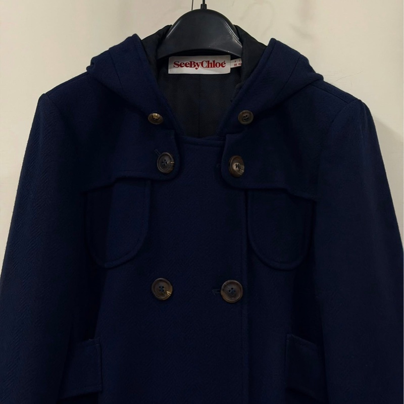 SeeByChloé 雙排扣毛料連帽大衣-2