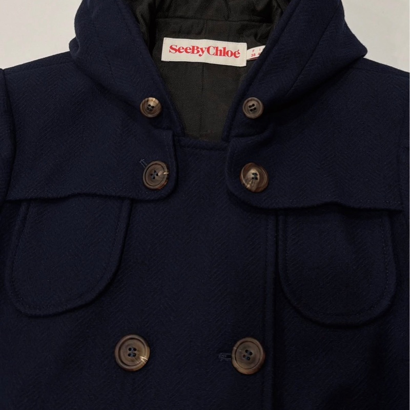 SeeByChloé 雙排扣毛料連帽大衣-3