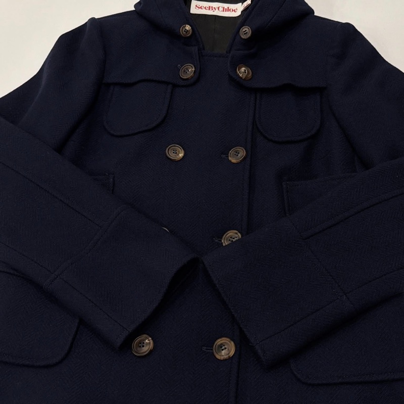 SeeByChloé 雙排扣毛料連帽大衣-5