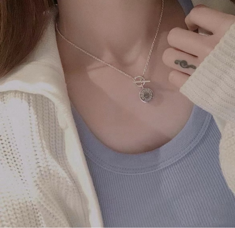 💖Hermes 銀飾 圓牌 項鍊💖 全新-2