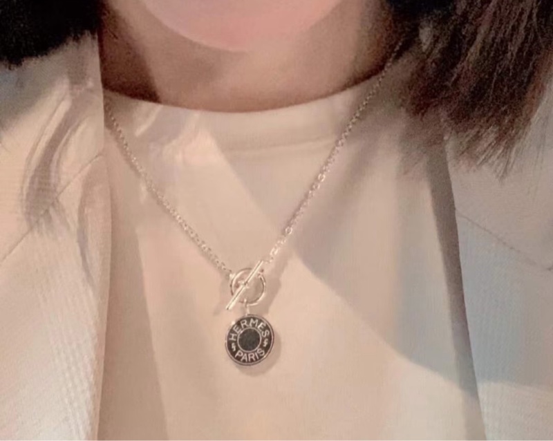 💖Hermes 銀飾 圓牌 項鍊💖 全新-3