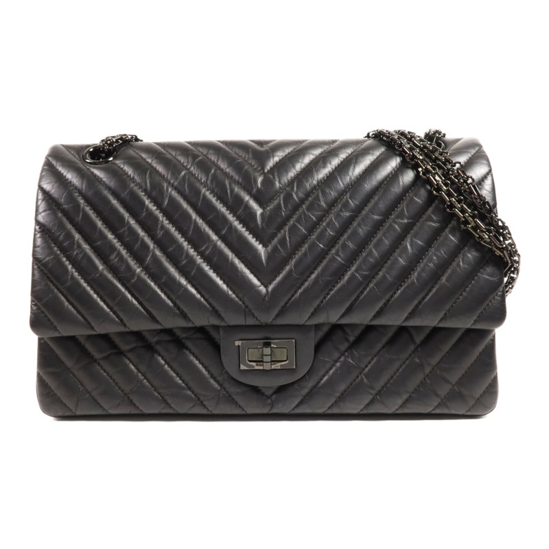 CHANEL 牛皮皮革Mini 2.55 So Black鏈帶肩背袋-0