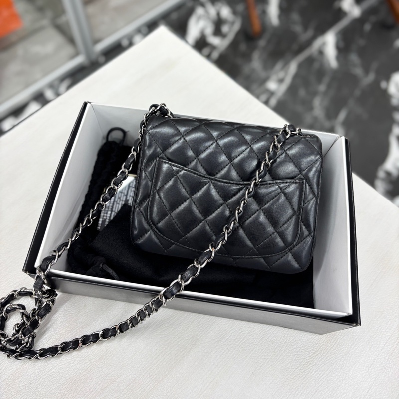 Chanel 黑銀 羊皮方胖子 鐳射23開 附件卡、毛氈、塵袋、盒-1